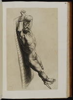 Liegende männliche Figurenstudie auf einem Teppich, an den Füßen gefesselt