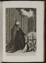 Der Hl. Luigi Gonzaga kniet vor dem Kruzifix