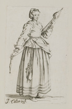 Frau mit Rocken und Spindel