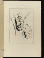 Sitzende alte Frau mit Spinnrocken