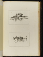 Oben: Mann und Frau auf einem Pferd; unten: Soldat, eine Trommel auf dem Rücken tragend